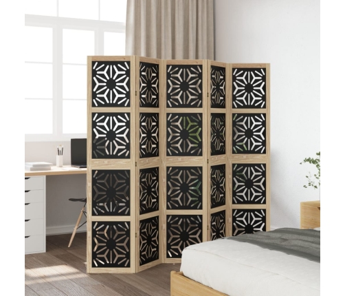 Biombo separador 5 paneles madera maciza Paulownia marrón negro