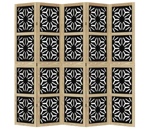 Biombo separador 5 paneles madera maciza Paulownia marrón negro