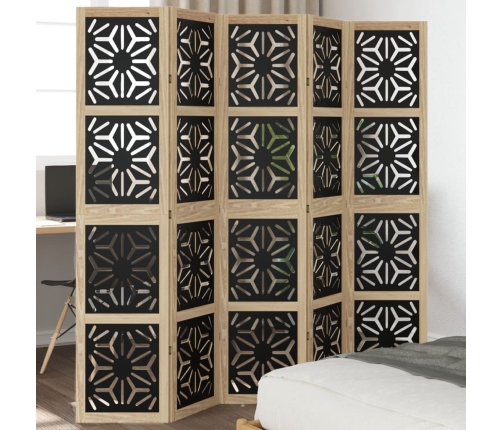 Biombo separador 5 paneles madera maciza Paulownia marrón negro