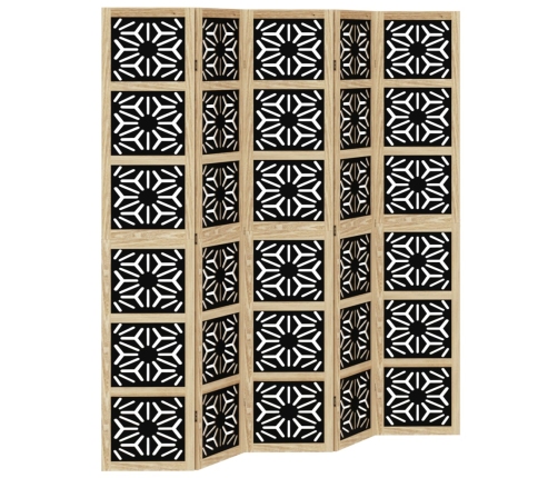 Biombo separador 5 paneles madera maciza Paulownia marrón negro