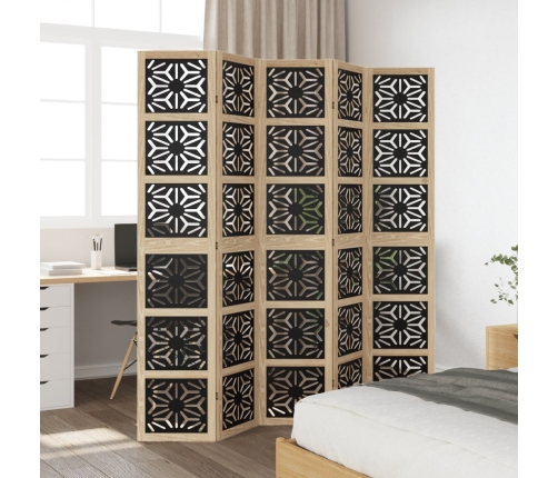 Biombo separador 5 paneles madera maciza Paulownia marrón negro