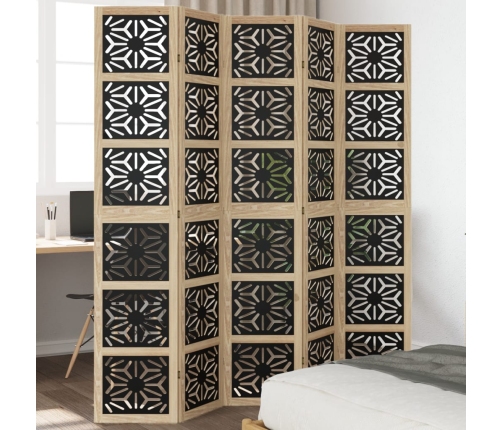 Biombo separador 5 paneles madera maciza Paulownia marrón negro