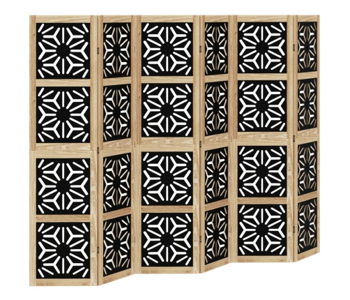 Biombo separador 6 paneles madera maciza Paulownia marrón negro