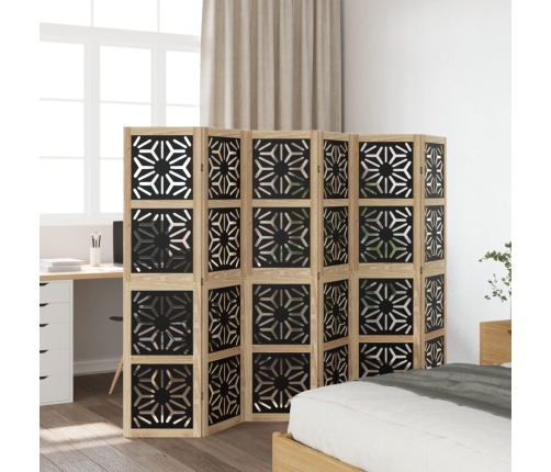 Biombo separador 6 paneles madera maciza Paulownia marrón negro