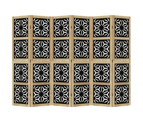 Biombo separador 6 paneles madera maciza Paulownia marrón negro