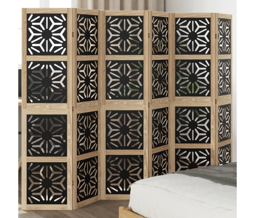 Biombo separador 6 paneles madera maciza Paulownia marrón negro