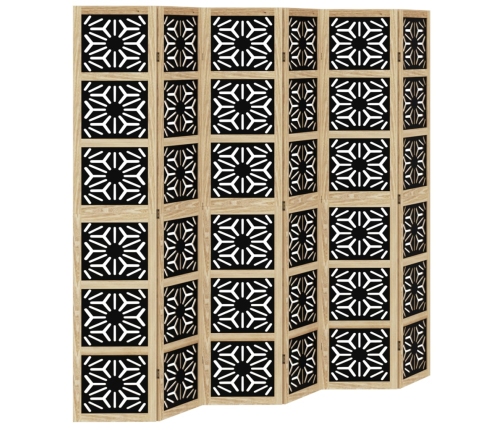 Biombo separador 6 paneles madera maciza Paulownia marrón negro