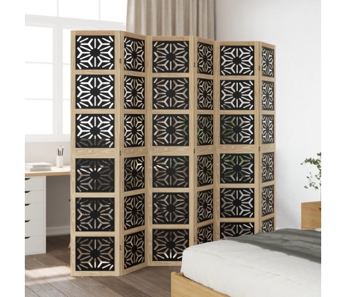 Biombo separador 6 paneles madera maciza Paulownia marrón negro