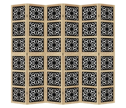 Biombo separador 6 paneles madera maciza Paulownia marrón negro