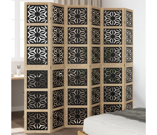 Biombo separador 6 paneles madera maciza Paulownia marrón negro