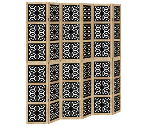 Biombo separador 6 paneles madera maciza Paulownia marrón negro
