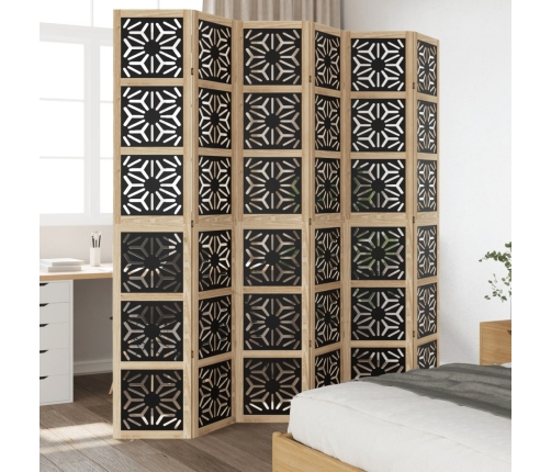 Biombo separador 6 paneles madera maciza Paulownia marrón negro