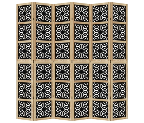 Biombo separador 6 paneles madera maciza Paulownia marrón negro