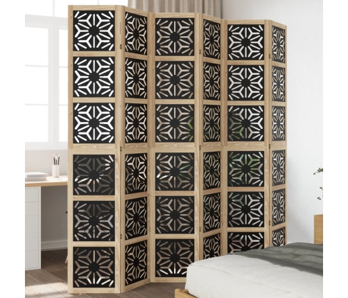 Biombo separador 6 paneles madera maciza Paulownia marrón negro