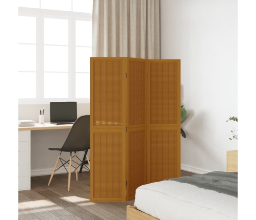 Biombo separador de 3 paneles madera maciza paulownia marrón
