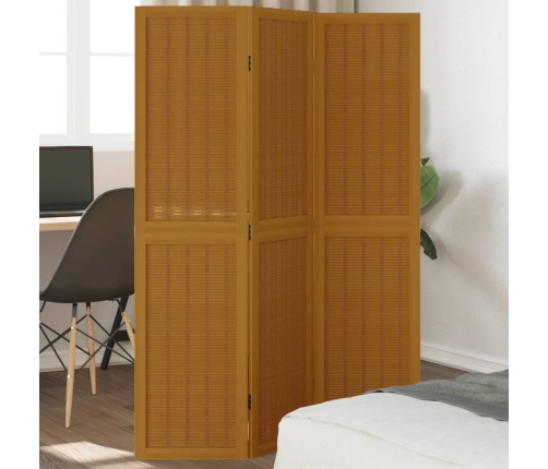 Biombo separador de 3 paneles madera maciza paulownia marrón