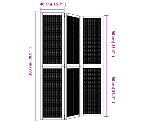 Biombo separador de 3 paneles madera maciza paulownia marrón