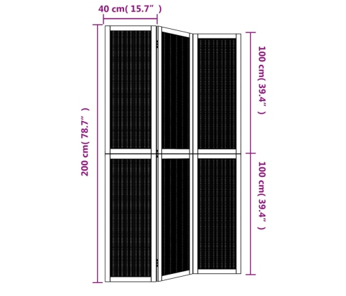 Biombo separador de 3 paneles madera maciza paulownia marrón