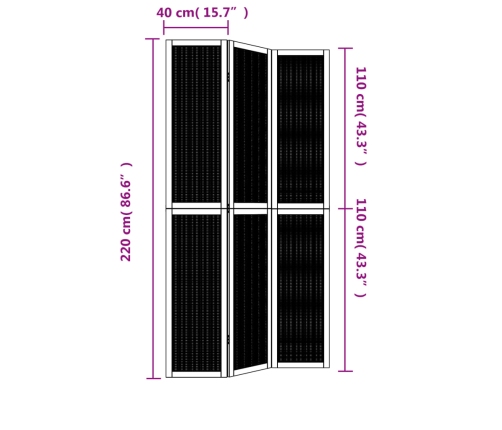 Biombo separador de 3 paneles madera maciza paulownia marrón