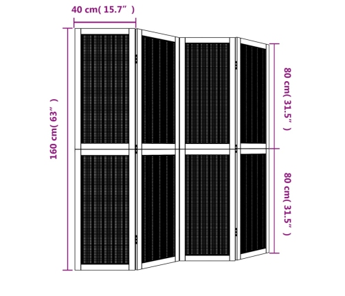 Biombo separador de 4 paneles madera maciza paulownia marrón