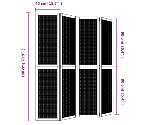 Biombo separador de 4 paneles madera maciza paulownia marrón