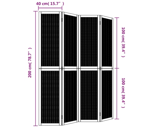 Biombo separador de 4 paneles madera maciza paulownia marrón