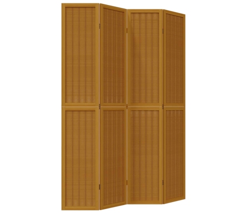 Biombo separador de 4 paneles madera maciza paulownia marrón