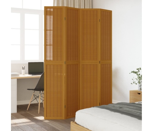 Biombo separador de 4 paneles madera maciza paulownia marrón