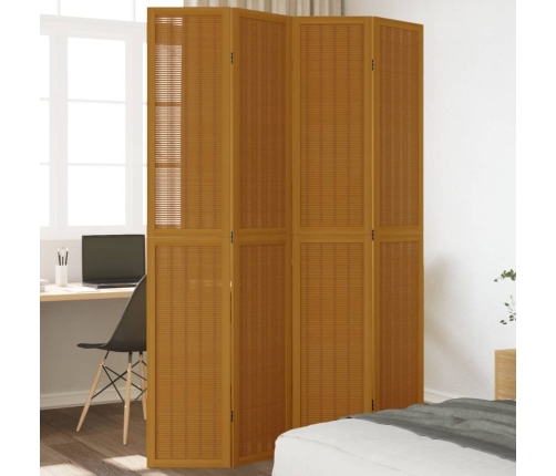 Biombo separador de 4 paneles madera maciza paulownia marrón