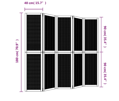 Biombo separador de 5 paneles madera maciza paulownia marrón
