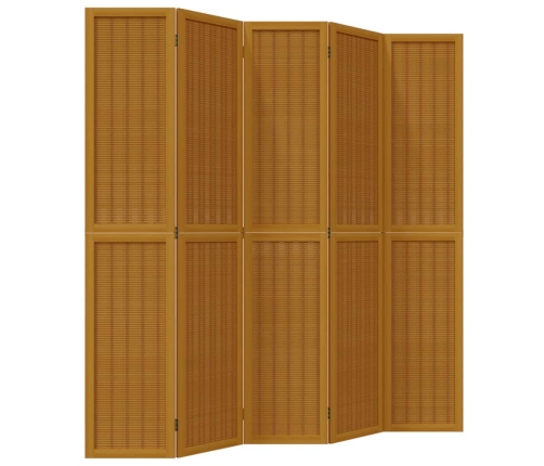 Biombo separador de 5 paneles madera maciza paulownia marrón