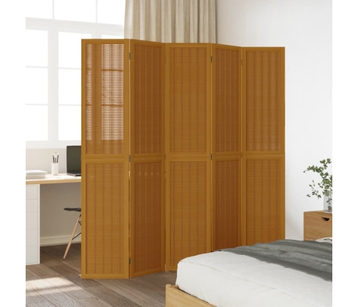Biombo separador de 5 paneles madera maciza paulownia marrón