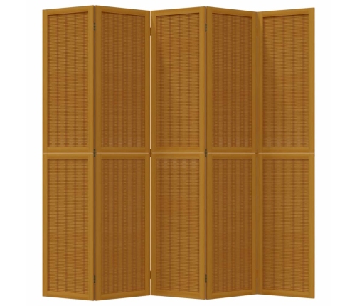 Biombo separador de 5 paneles madera maciza paulownia marrón