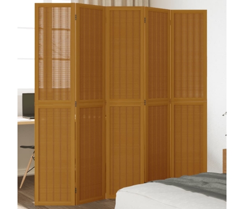 Biombo separador de 5 paneles madera maciza paulownia marrón