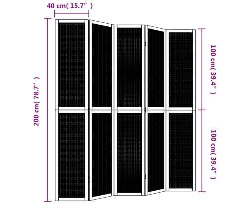 Biombo separador de 5 paneles madera maciza paulownia marrón