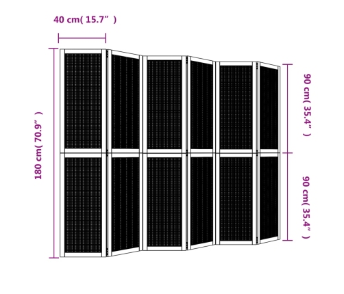 Biombo separador de 6 paneles madera maciza paulownia marrón