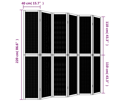 Biombo separador de 6 paneles madera maciza paulownia marrón