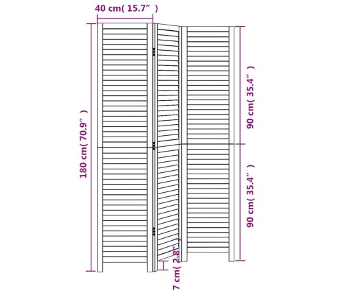 Biombo separador de 3 paneles madera maciza Paulownia blanco