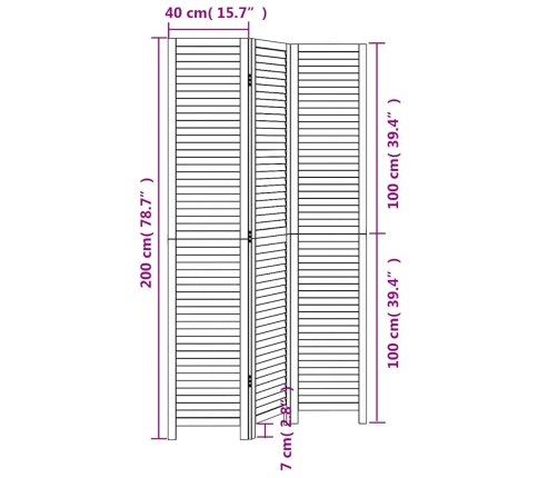 Biombo separador de 3 paneles madera maciza Paulownia blanco