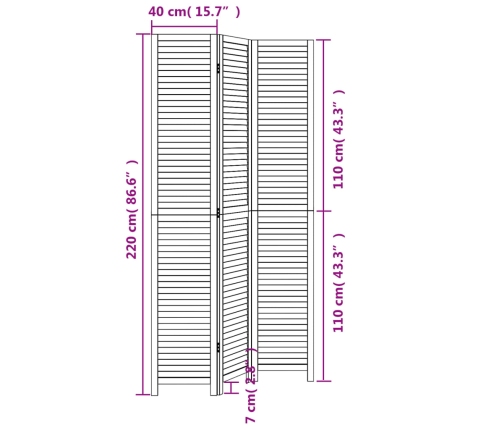 Biombo separador de 3 paneles madera maciza Paulownia blanco