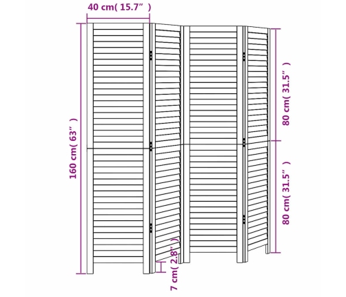 Biombo separador de 4 paneles madera maciza Paulownia blanco