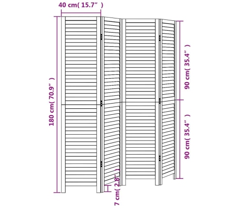 Biombo separador de 4 paneles madera maciza Paulownia blanco