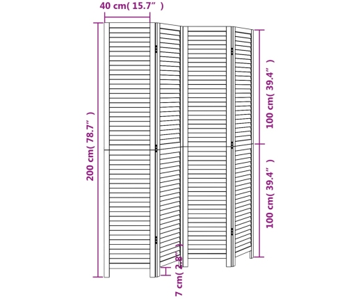 Biombo separador de 4 paneles madera maciza Paulownia blanco