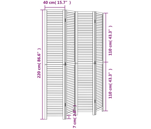 Biombo separador de 4 paneles madera maciza Paulownia blanco