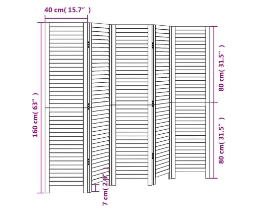 Biombo separador de 5 paneles madera maciza Paulownia blanco