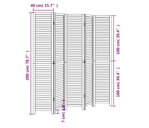 Biombo separador de 5 paneles madera maciza Paulownia blanco