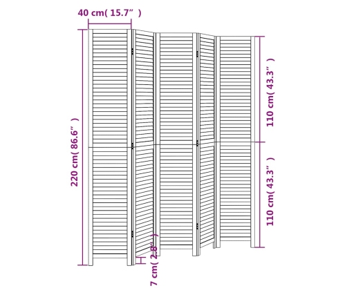 Biombo separador de 5 paneles madera maciza Paulownia blanco