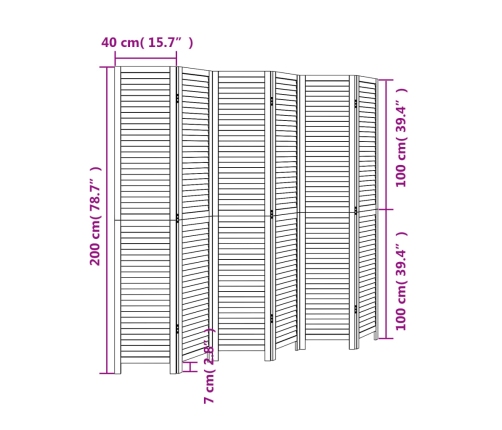 Biombo separador de 6 paneles madera maciza Paulownia blanco