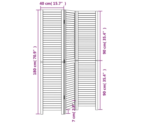 Biombo separador de 3 paneles madera maciza Paulownia negro