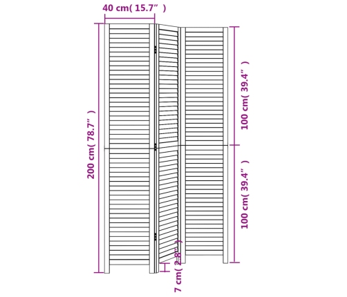 Biombo separador de 3 paneles madera maciza Paulownia negro